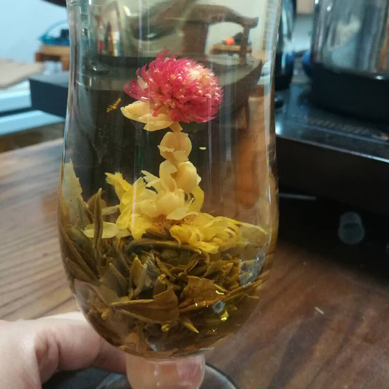 16 peças flor de chá rosa rosa rosa artesanal, bolas de flores chinesas artesanais de ervas flores embalagem de presente