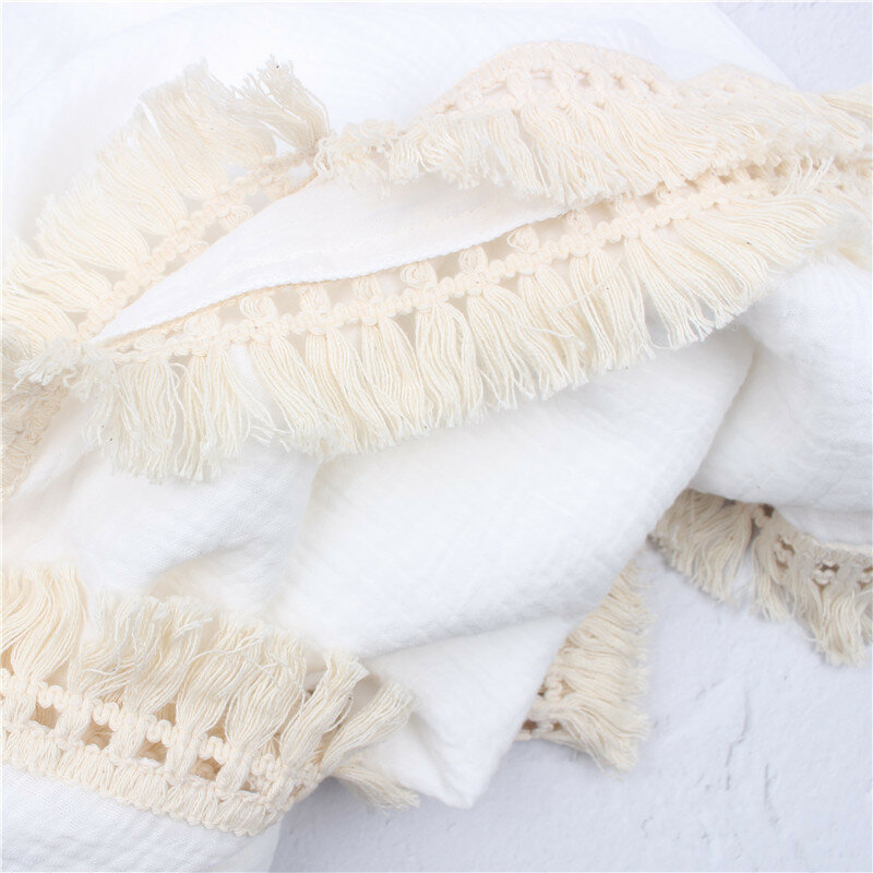 Manta de algodón con borlas para niños pequeños, manta térmica para cama de muselina, ligera, supersuave y cálida para cuna