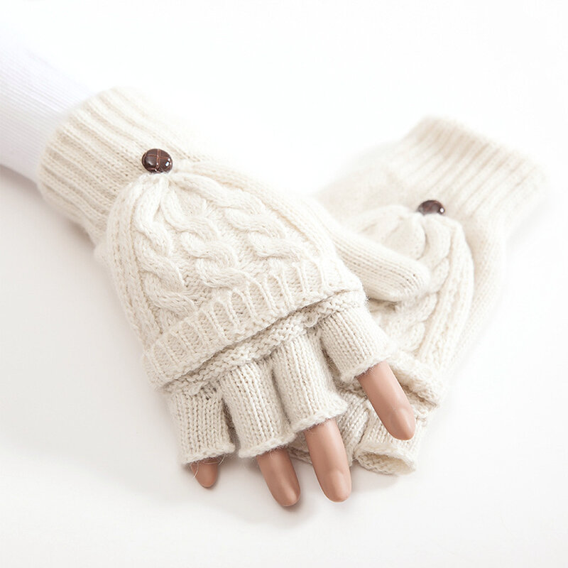 Женские осенне-зимние вязаные утепленные теплые перчатки с полупальцами, искусственная шерсть, 1 пара