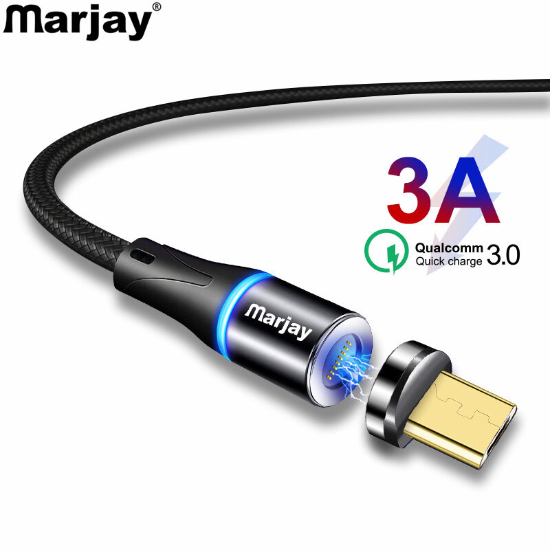 Marjay 3m Magnetic Micro USB Cable For Samsung S7 Xiaomi Redmi Note 5 Pro Android Mobile Phone Magnet Charger Wire Cord