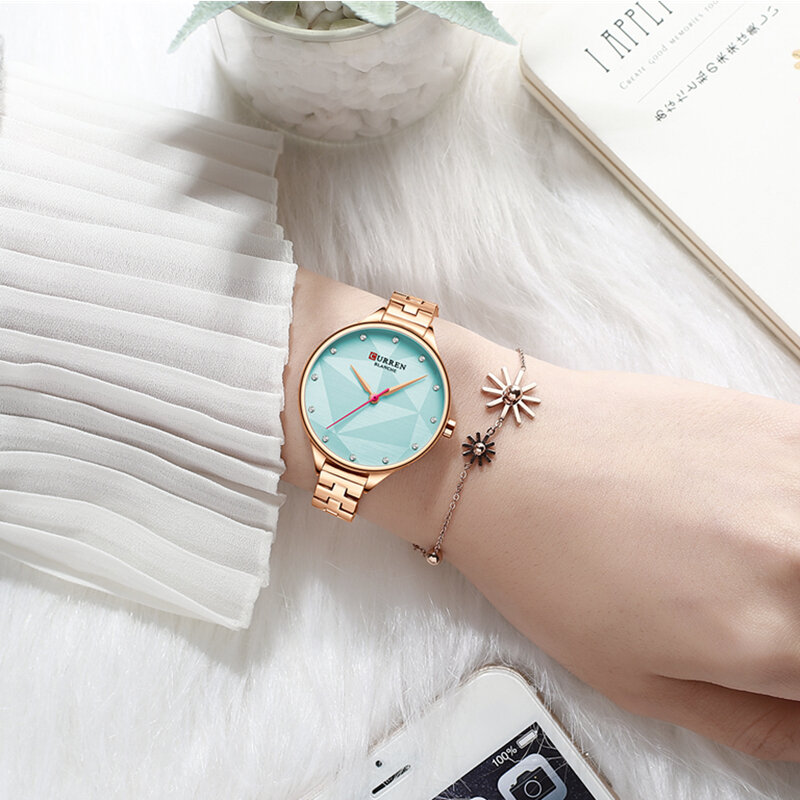 Curren 9047 moda casual mulheres relógios topo de luxo marca senhoras relógio de quartzo relógio de pulso aço inoxidável relogio à prova dwaterproof água menina