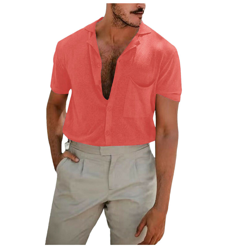 56 # قمصان رجالية الصيف عادية الكتان بلون قصيرة الأكمام تي شيرت بلوزة الرجال الشاطئ موضة تي شيرت ملابس للرجال