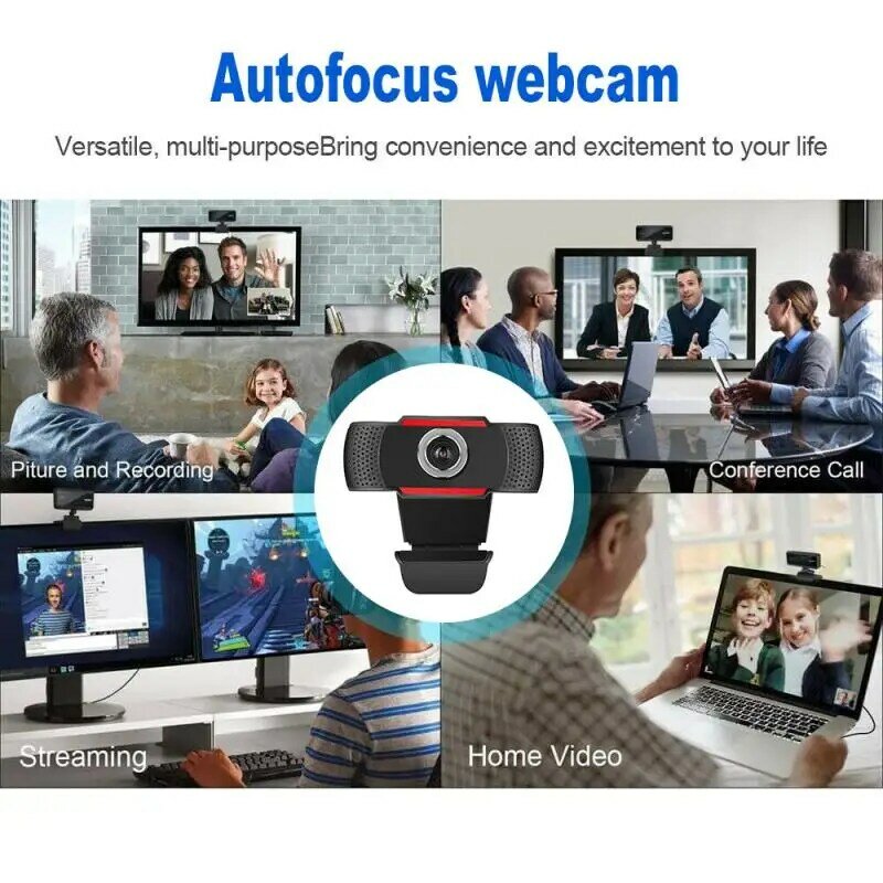 Webcam HD 1080P Mini caméra web PC avec Microphone, caméras rotatives pour la diffusion en direct, les appels vidéo, le travail de conférence