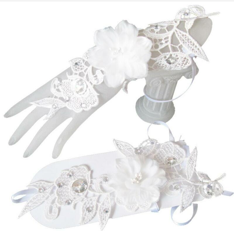 Elegante Kant Korte Wedding Bridal Handschoenen Vingerloze Wit Rood Bruiloft Accessoires Veu De Noiva Gants Mariee Gewaad
