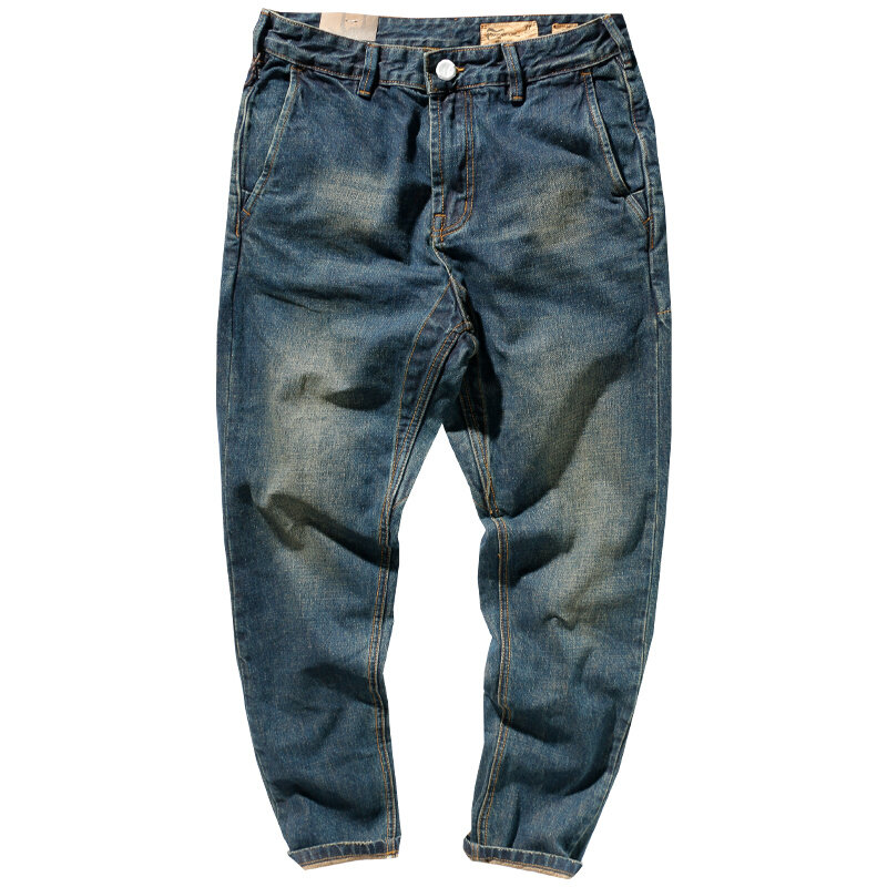 2021 Lente Nieuwe Zwaargewicht Jeans Mannen Mode Amerikaanse Casual Gewassen Oude Denim Potlood Broek Mannen Retro Tapered Straight broek