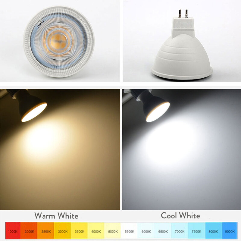 Spot lumineux LED GU10 7W MR16 GU5.3, lampe à intensité variable, puce COB, Angle de faisceau à 30, ampoule pour Spot de Table, 110V 220V