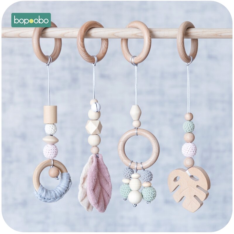1set Animals Wooden Pendant Baby Play Gym BPA Free Food Grade Wooden Teether Toys Interactive Baby Birth Gift Wooden Blank Toys
