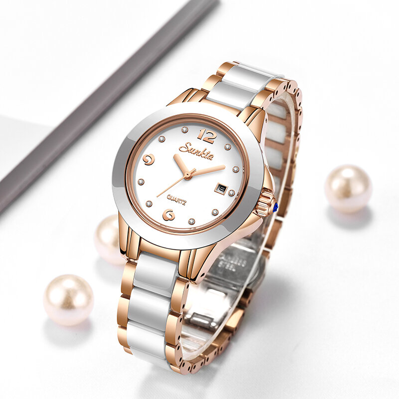 SUNKTA nowe różane złote zegarki damskie zegarki kwarcowe Top Damski luksusowy Zegarek Damski dziewczyna zegar żona prezent Zegarek Damski