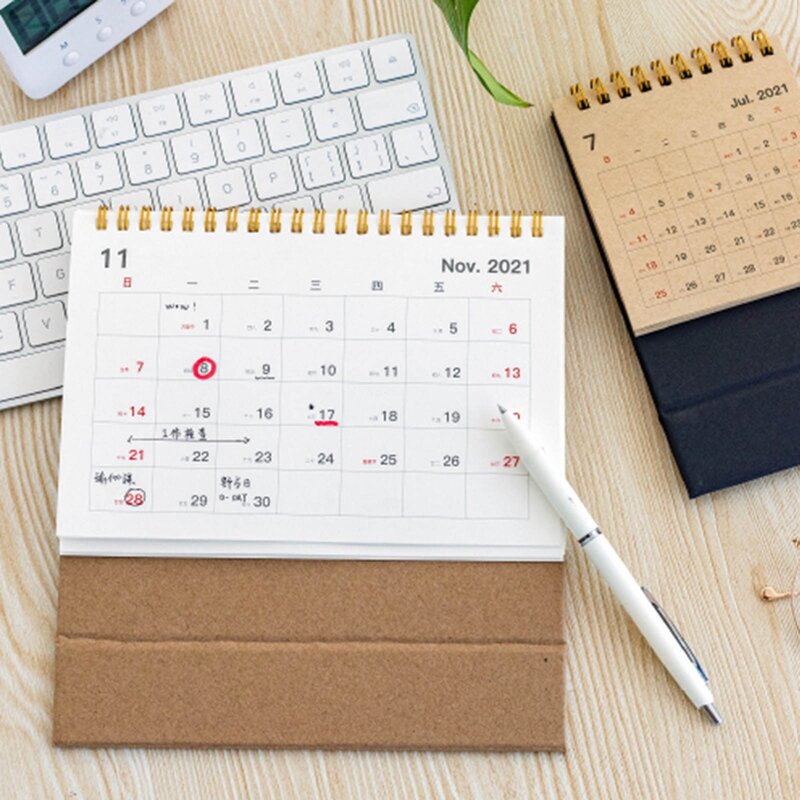 Calendário de mesa preto cáqui simples, planejador de calendário de dois dias, agenda anual, material de escritório, 3 tamanhos, ano 2022 novo