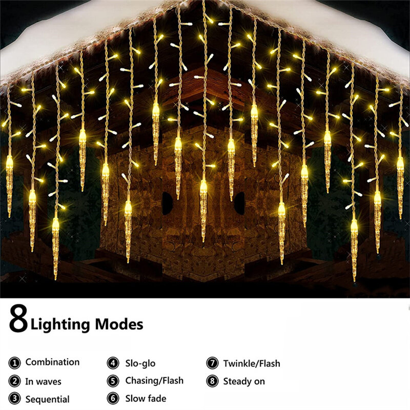 20m 크리스마스 휴일 조명 LED 커튼 아이시클 갈런드 스트링 라이트, 드룹 0.7m 장식 쇼핑몰 처마 정원 거리 결혼식 야외