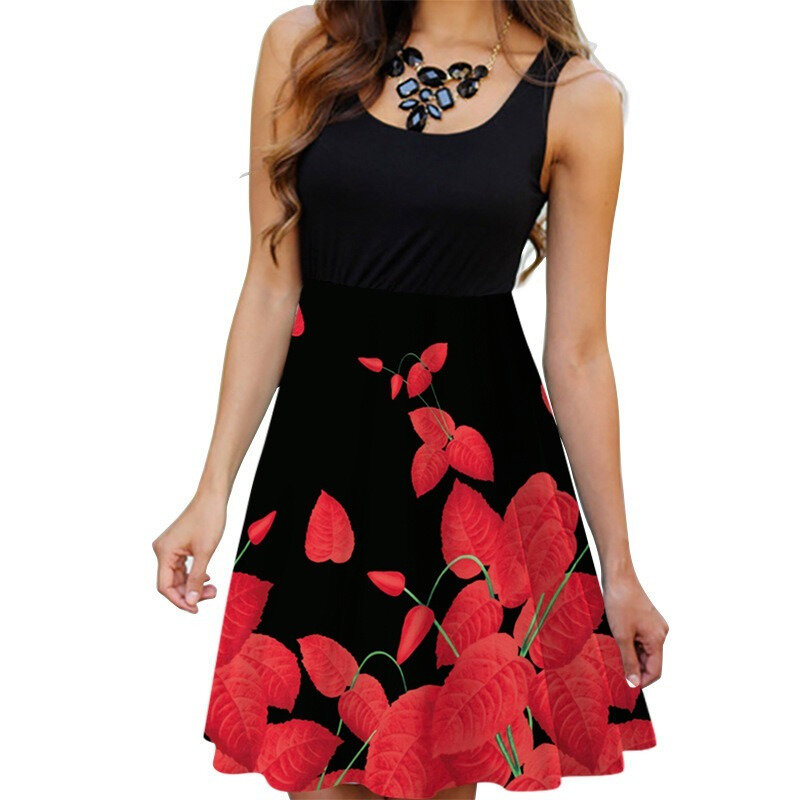الأزهار بوهو ميدي فستان المرأة الصيف أكمام تانك فستان س الرقبة ضئيلة عالية الخصر المرقعة عادية خمر ثلاثية الأبعاد طباعة Vestidos 2021