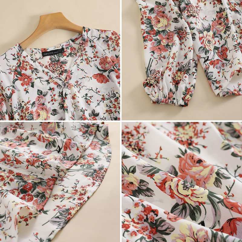 ZANZEA-Blusa de Chifón con estampado Floral para otoño, camisa elegante para mujer, con cuello en V, para fiesta y oficina, 2021