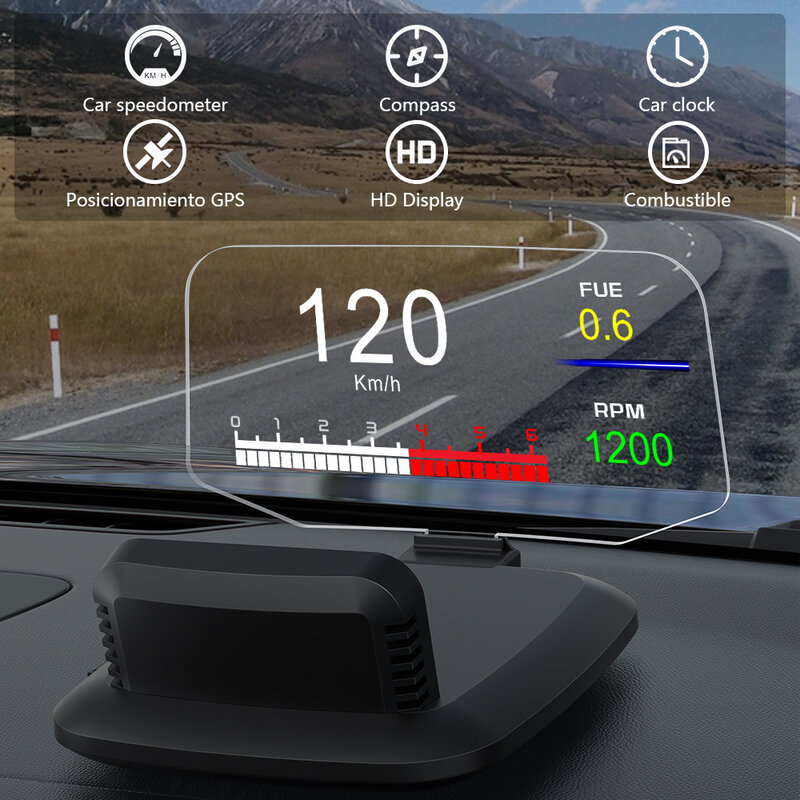 OBDHUD C1 OBD2 GPS HUD 듀얼 시스템 디지털 속도 마일리지 미터 범용 네비게이션 프로젝터, 자동차 자동 알람 헤드 업 디스플레이