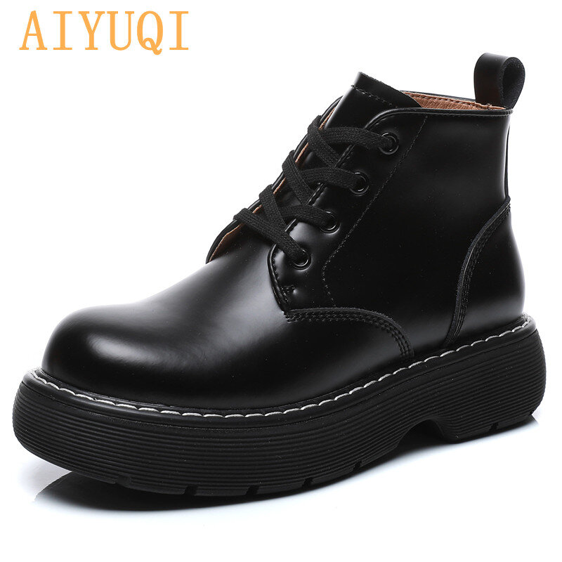 AIYUQI-zapatos de plataforma para mujer, calzado de punta grande con cordones de cuero genuino, suela gruesa, color verde, primavera, 2021