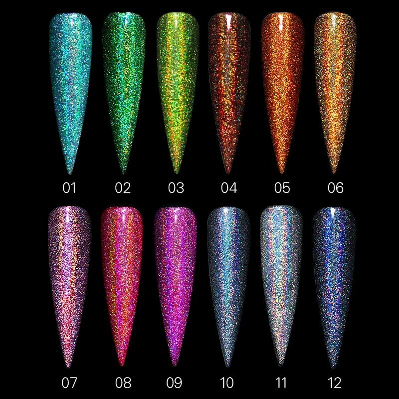 1Pc 무지개 빛깔의 네일 파우더 반짝이 은색 시리즈 네일 장식 조각 안료 네일 아트 플레이크 장식 DIY 폴란드어 도구