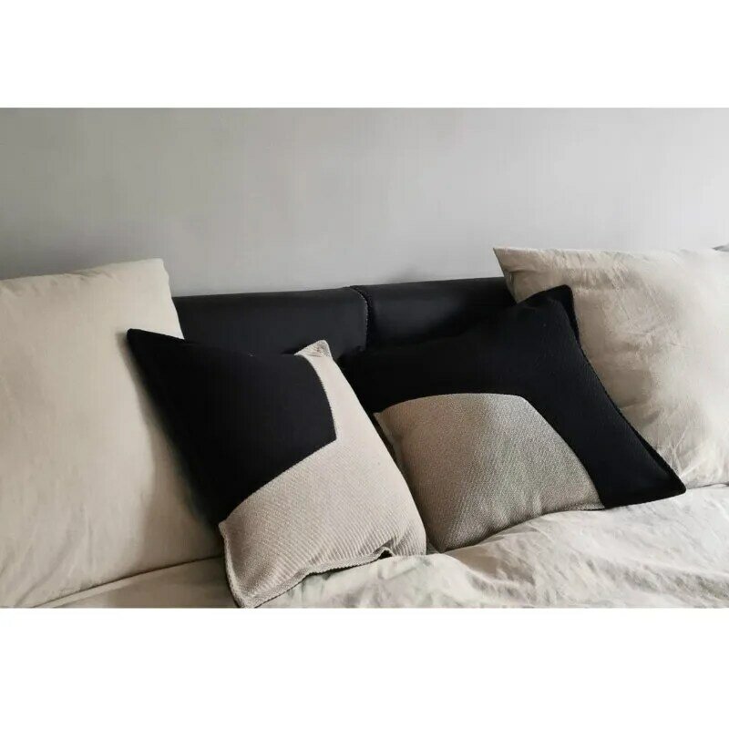 DUNXDECO fodera per cuscino decorativo federa moderna semplice lusso avorio nero Patchwork tessuto misto divano sedia biancheria da letto Coussin