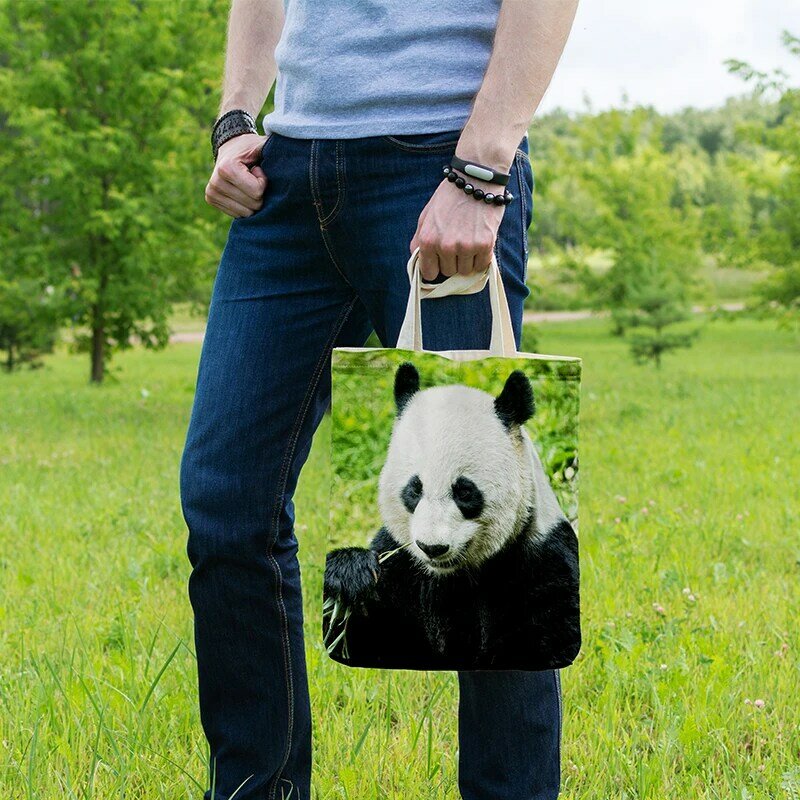 Bonito panda saco de lona das mulheres tigre animal bolsa de viagem de grande capacidade reutilizável saco de compras saco de armazenamento de mercearia eco