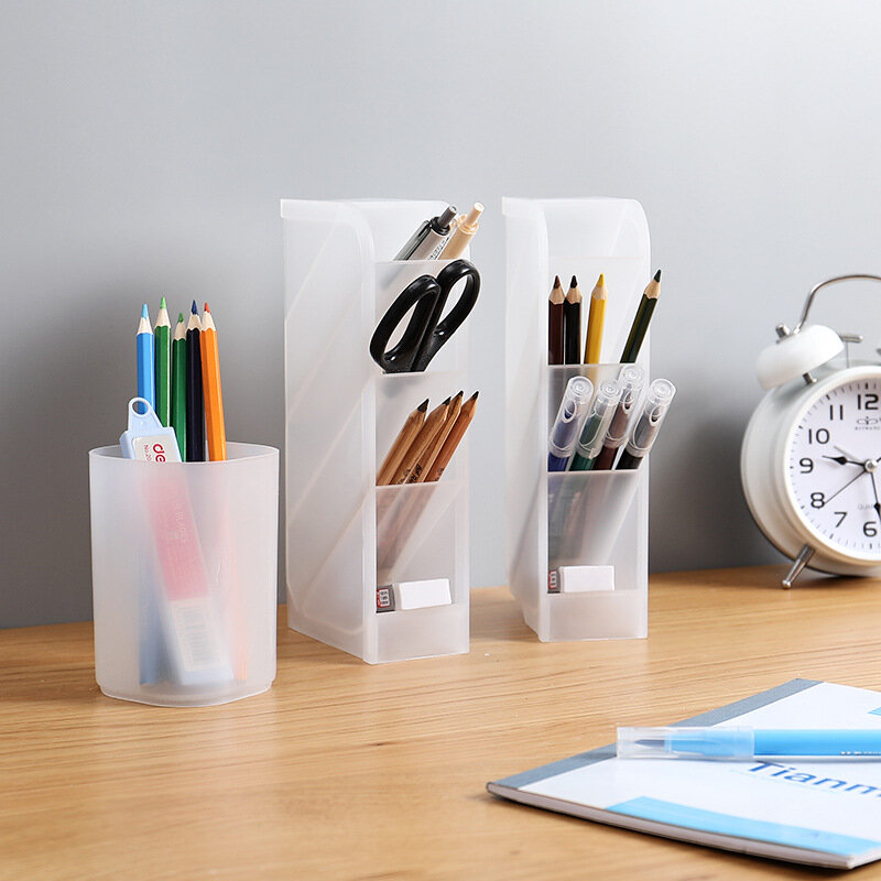 Portaoggetti da scrivania scatola di immagazzinaggio glassata da tavolo forniture per ufficio a casa porta pennelli per trucco trasparente semplice