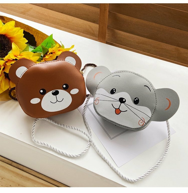 Children Cartoon Animal Shoulder Bag Plush Purse Messengers Bags Handbag Round Zipper Crossbody Bags Shoulder Bag cute shape