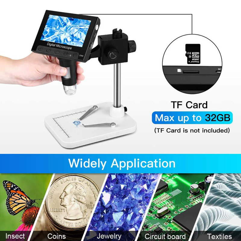 4.3 inch LCD Digital USB Microscope Endoscope Record 1000X Magnification Zoom Storage Camera Video Recorder for Repair Soldering