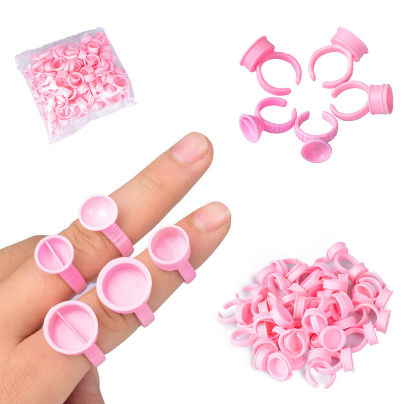 100 Buah Cincin Tato Sekali Pakai Cangkir Tinta Pigmen Kontainer Pink Portabel Microblading Permanen Jarum Tato Perlengkapan Alat Makeup
