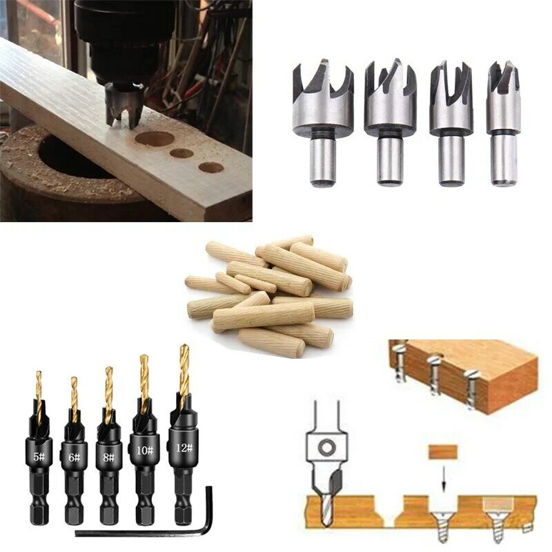 5pc Hexagonal Shank Woodworking Countersunk Head Drill Titanium Plated Hole Opener Screw Taper Hole Chamfering Reaming Drill