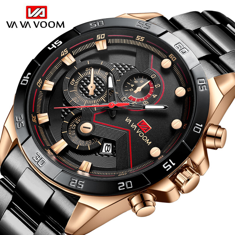 VAVA VOOM  Men Watches Top Luxury Brand Sport Quartz Watch Men  Waterproof Wrist Watch Man Stainless Steel Date Clock Mens watch