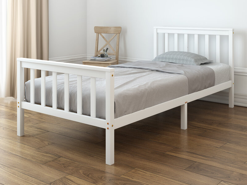 Panana Pure Solid Wood Single Bed Children's Sheet Bed 3FT Wooden Bed White / Natural for Boys and Girls Nordic Teenagers