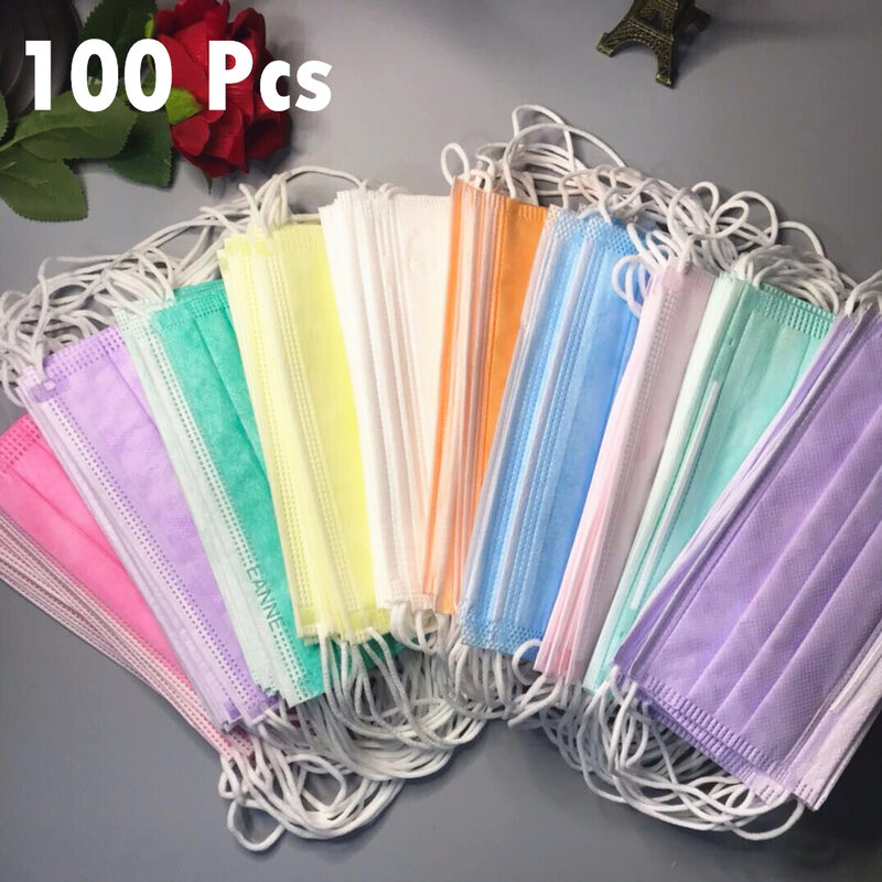 10/50/100Pcs Colored Mouth Masks 3 layer Face mask Anti-Pollution Disposable Non Woven Masks Breathable Protective Mascarillas