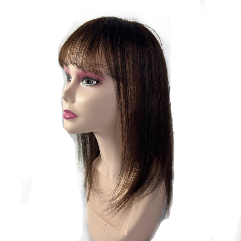 Halo Lady Beauty Short Straight Human Hair Topper With Bangs Invisible 3D Hair Topper For Women Clip In Hair Extensions Non-Remy