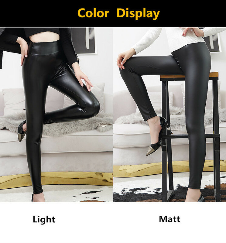 Everbellus leggings de couro de cintura alta para mulher preto luz & mate fino e grosso femme fitness leggings do plutônio sexy empurrar para cima calças finas
