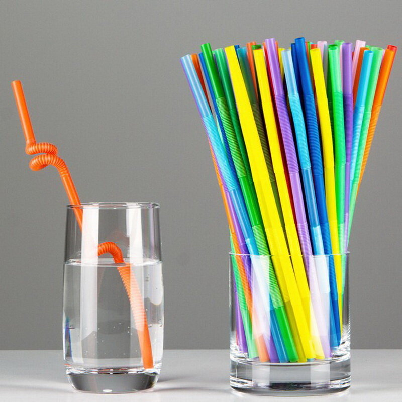 100pcs Flexible Drinking Straw Food Grade Colorful Extra Long Disposabl Straws Cocktail Plastic PP Straws
