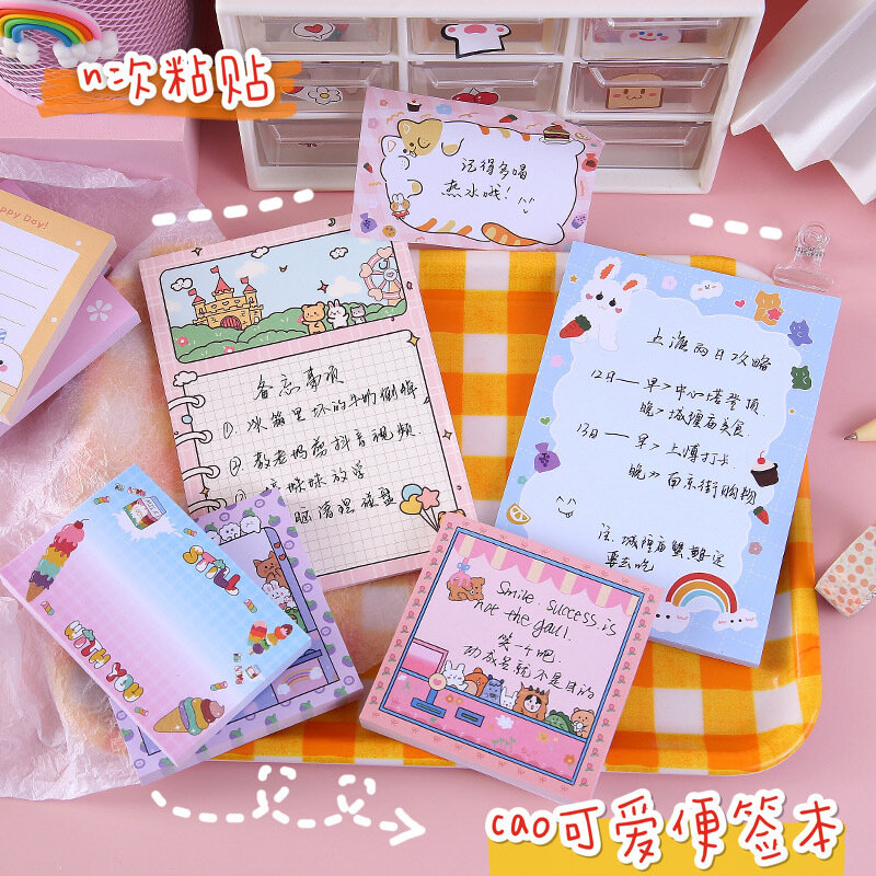 Kawaii Colorful Note Pad with Line Cartoon Memo Pad DIY Scrapbook Student Planner Memo Learning Note Papers School Stationary