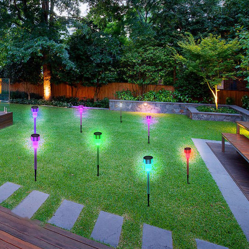【US Warehouse】24pcs 5W High Brightness Solar Power LED Lawn Lamps with Lampshades Seven Color