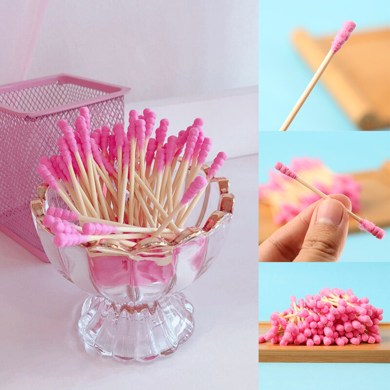 100 Pcs/Pack High Quality Pink Disposable Cotton Swabs Double Head Cotton Stick Cleaning Ear Buds Makeup Remover Swabs New
