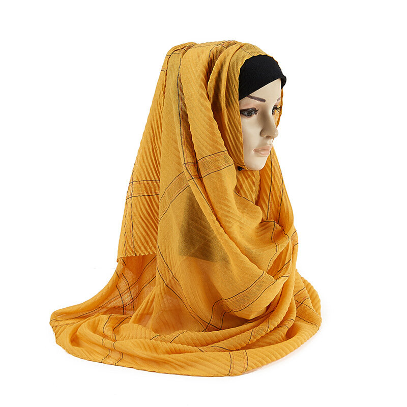 Nova viscose algodão macio hijabs cachecol xales warps feminino inverno plissado xadrez solider xadrez cachecol/cachecóis