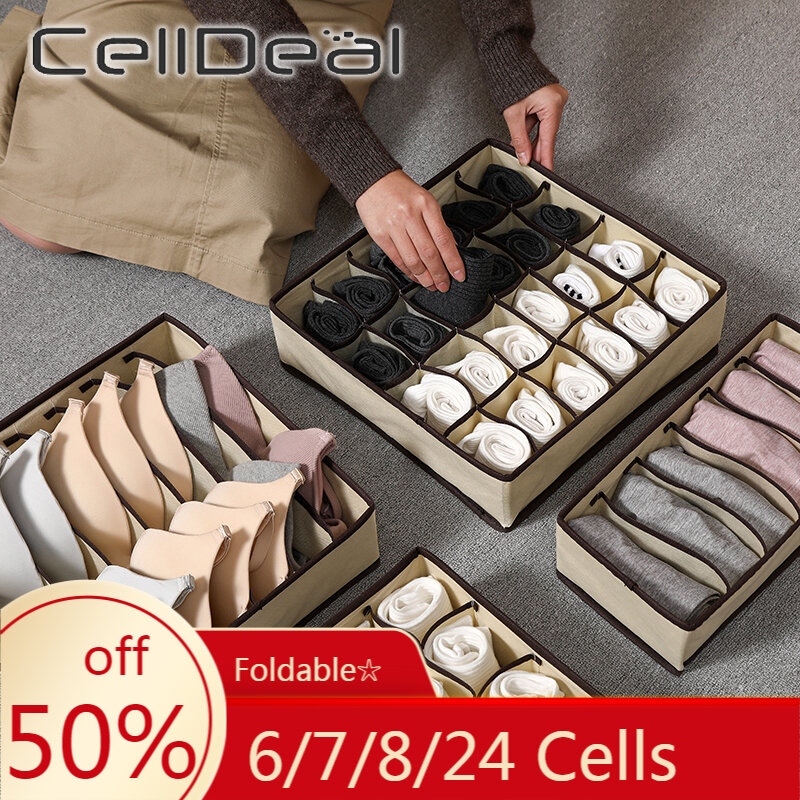 CellDeal-caja de almacenamiento de ropa interior plegable, varios tamaños, organizador de ropa interior, separador de cajones, armario con tapa para Sockt