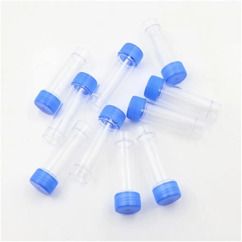 10 個 30 ミリリットルスツールボトルプラスチック尿管とスプーンクリア標本テスト容器ブルースクリュートップ卸売