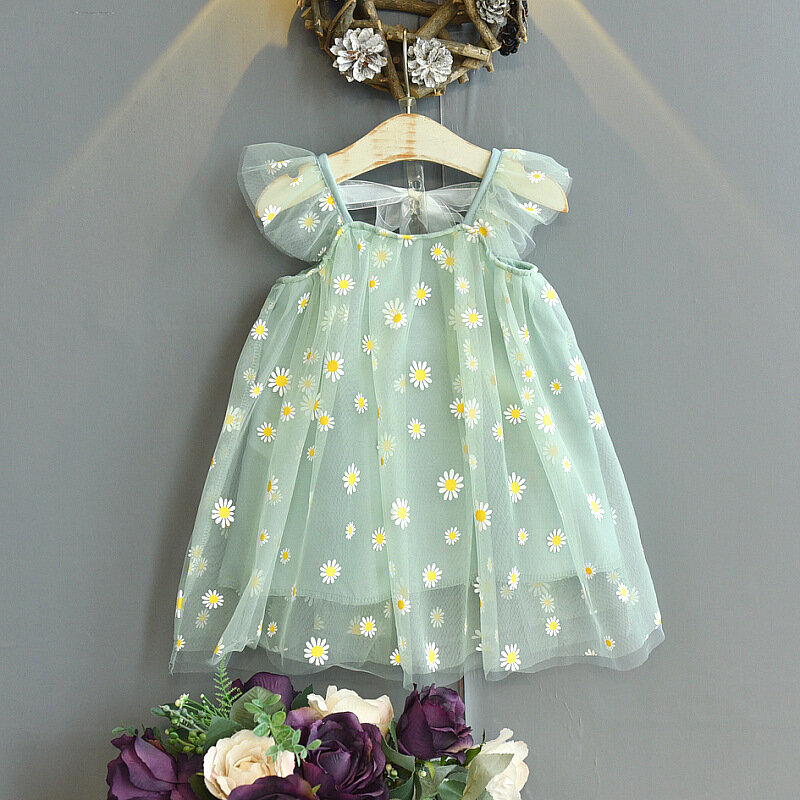 Для девочек с изображением маленькой Дейзи с лямкой на шее юбка 2021 летние товары первой необходимости для детей платье принцессы для малень...