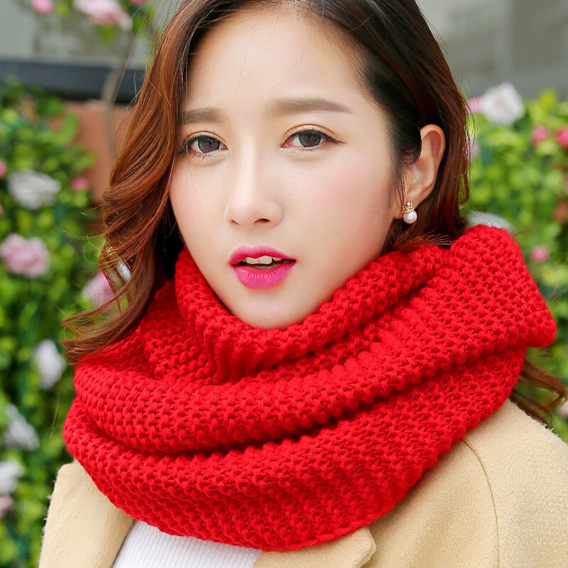 Sciarpa Pullover a maglia calda da donna inverno coreano giapponese moda spessa colletti di lana solida sciarpe collo da donna anello Foulard