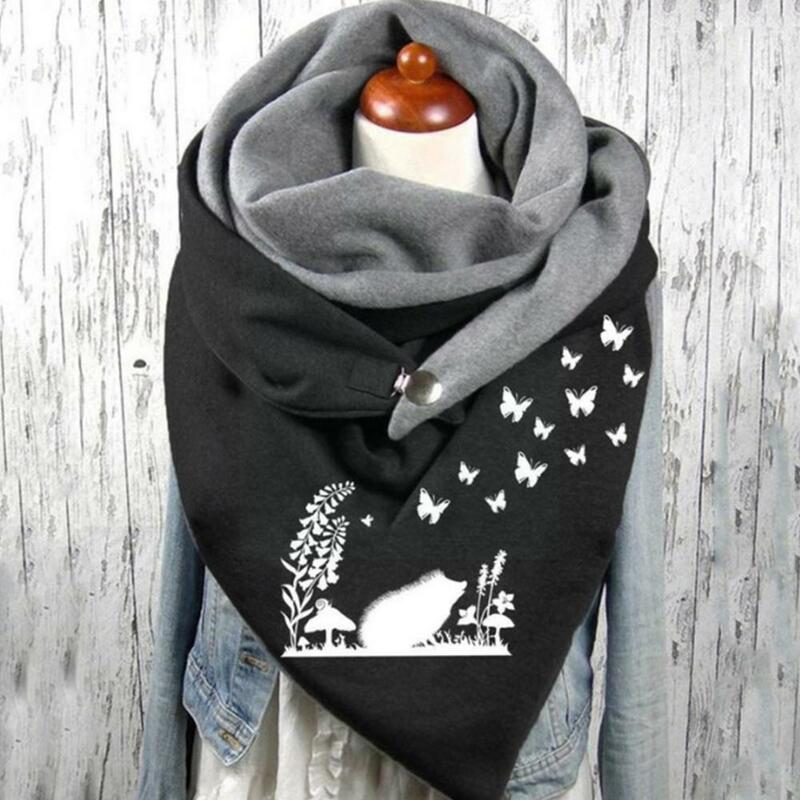 Moda feminina bonito impressão cachecol hijabs feminino senhora retro botão envolve femme multifunções foulard bufand xale x7z9