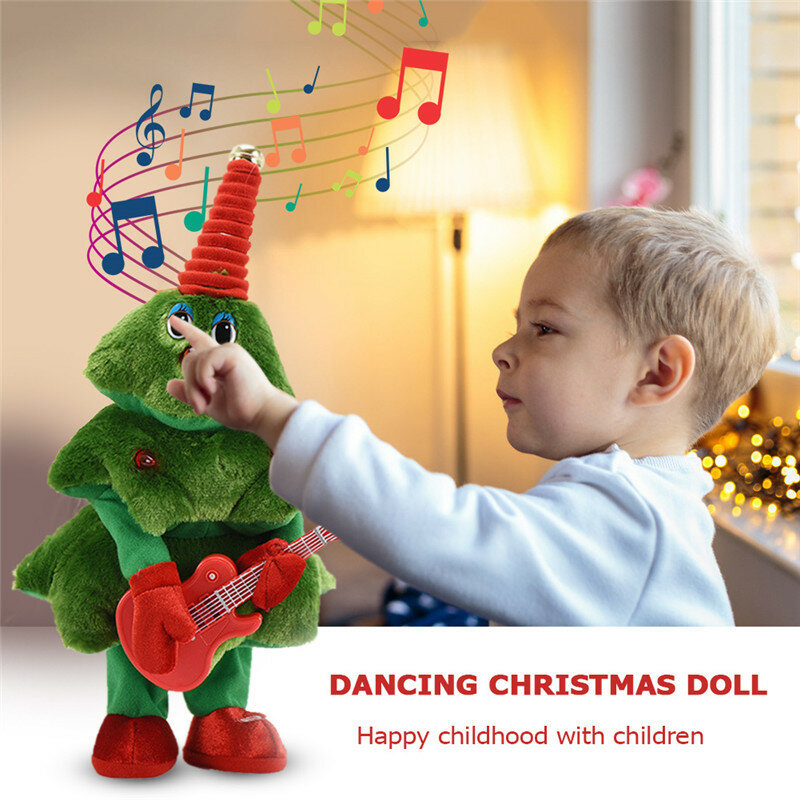 เต้นรำคริสต์มาสต้นไม้อิเล็กทรอนิกส์ตุ๊กตา Plush ของเล่นเด็กของขวัญตกแต่งร้องเพลงไฟฟ้าของเล...