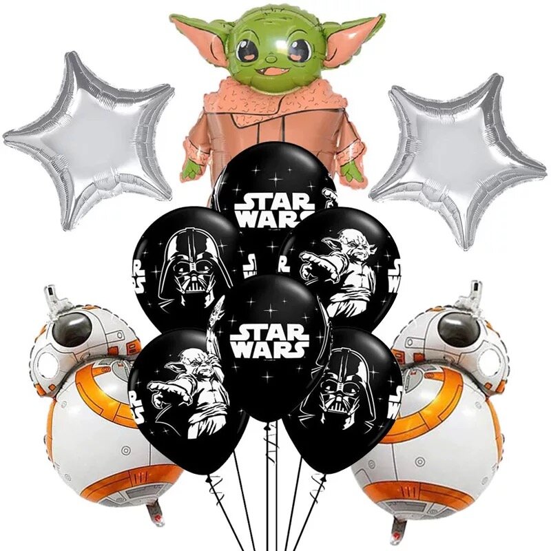 12Pcs/Set Black White Star Wars Yoda Aluminum Film Balloon Decoration Birthday Party Supplies Toys For Children's Gifts