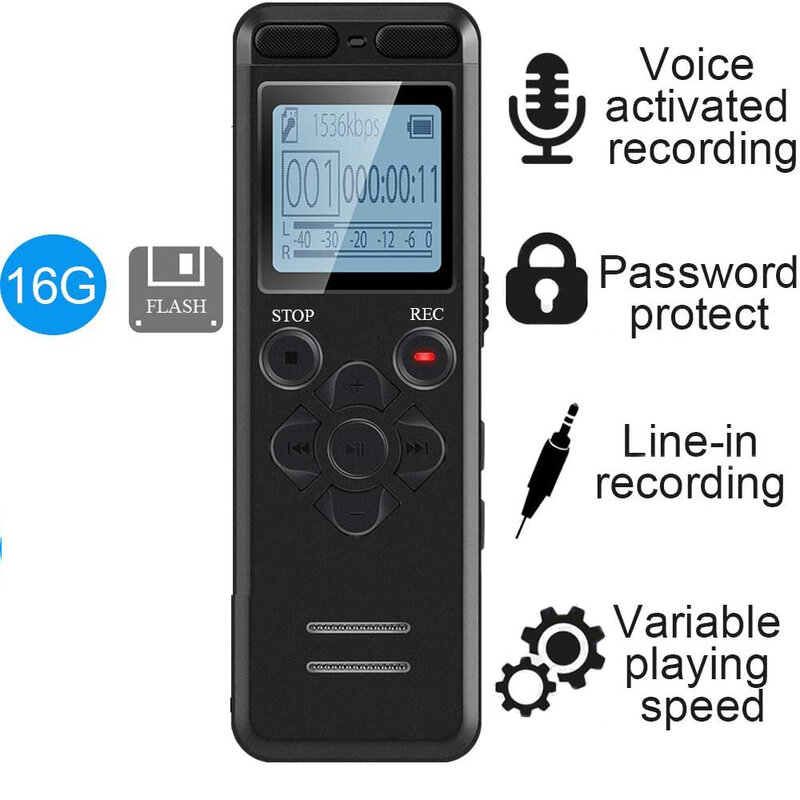Registratore vocale Audio digitale segreto registratore portatile professionale da 16GB MP3 per supporto aziendale fino a 64G TF Card V32