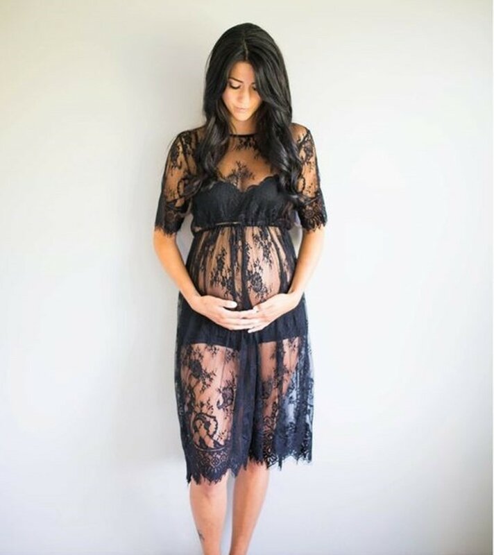 Maternity Photography Props Lace See Through Pregnancy Clothes Maternity Dress Fancy Shooting Photo Summer Pregnant Dress S-2xl