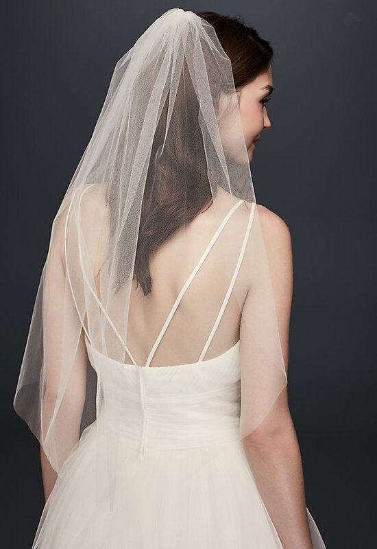 Corte borda véu de casamento uma camada cotovelo comprimento veilbridal véu em branco, branco, marfim