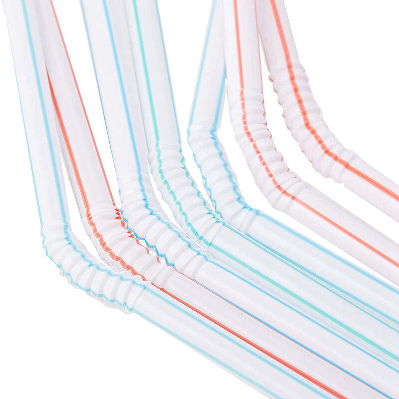 1500 Pcs Flexible Plastic Straws Striped Multi Colored Disposable Straw 8 inch Long