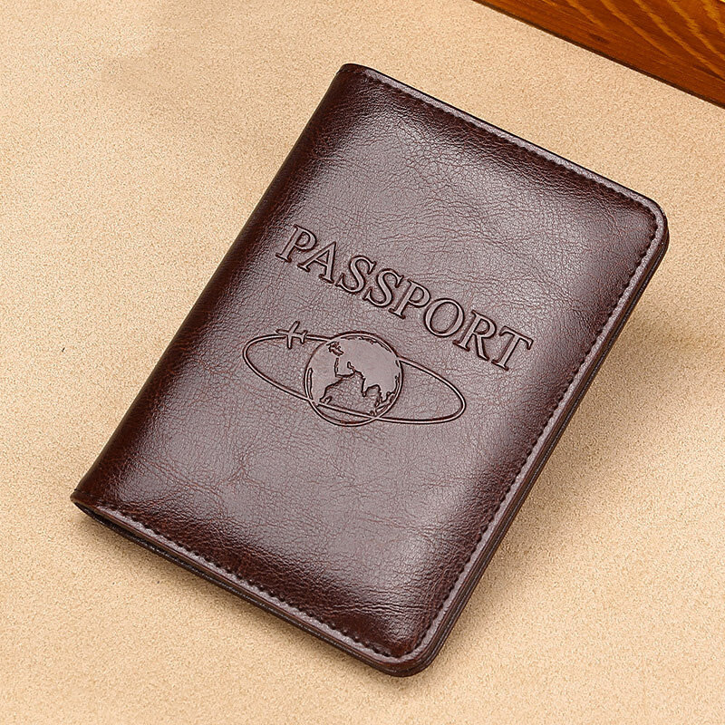 Practical Split Cow Leather Slim Driver License RFID Credit Card Holders Wallet Ticket Slot Globe Pattern Handy Passport Cover
