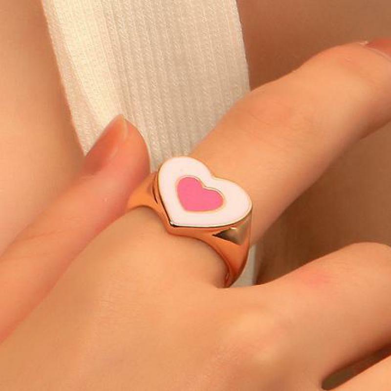 Anel de coração duplo feminino, joia criativa com duas cores e coração para mulheres, novo índice de joia, anel de dedo, presente de amor de bague