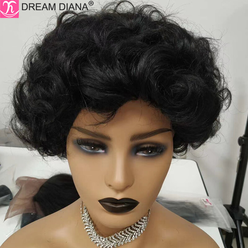 DreamDiana-pelucas de cabello humano 100% Remy para mujeres negras, pelo corto y rizado de 8 pulgadas, color dorado, Rubio degradado, brasileño, completo, M